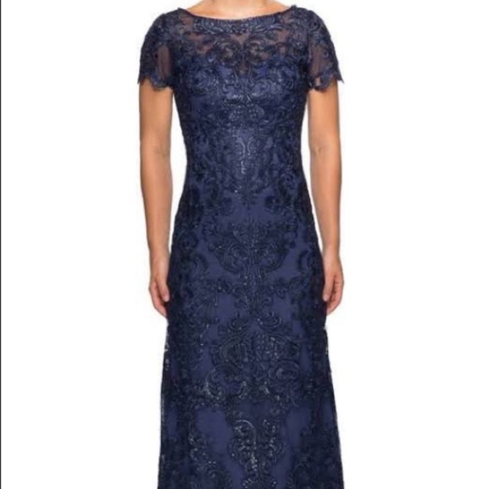 NWOT La Femme embroidered and sequin column gown